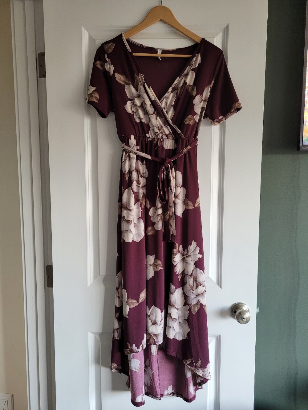 Floral Faux Wrap Dress in Burgundy